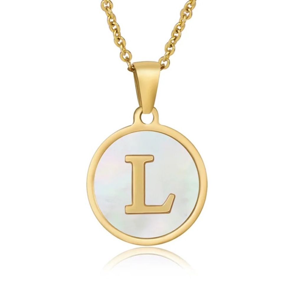 Letter “L” Initial Pendant 18k Gold Plated Real Mother Pearl A, B, C, D,…